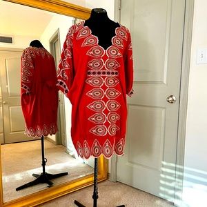BCBG MAX AZRIA Kaftan Mini Silk Embroidered dress